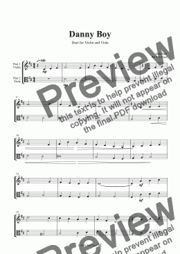 page one of Danny Boy. Duet for Violin and Viola