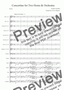 page one of Concertino for Two Horns & Orchestra - Kuhlau - Score