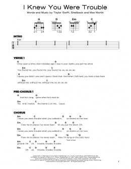 page one of I Knew You Were Trouble (Really Easy Guitar)