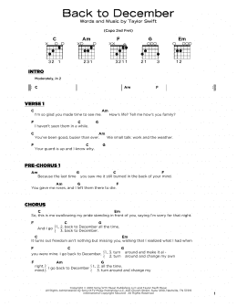 page one of Back To December (Really Easy Guitar)