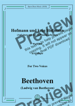 page one of Beethoven-Hofmann und kein Hofmann(Auf einen,welcher Hoffmann geheißen),WoO 180,in C Major,for Two Voices