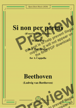 page one of Beethoven-Si non per portas(If not by gates,by walls),WoO 194,in E flat Major,for A Cappella