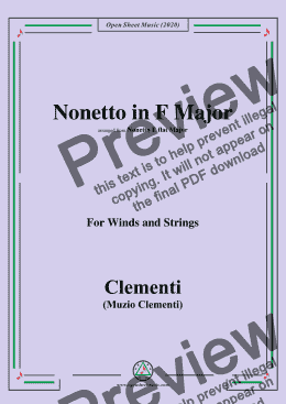 page one of Clementi-Nonetto in F Major,arranged from E flat Major,for Winds and Strings