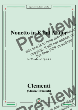 page one of Clementi-Nonetto in E flat Major,for Woodwind Quintet