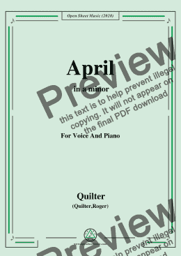 page one of Quilter-April  in a minor,for Voice and Piano