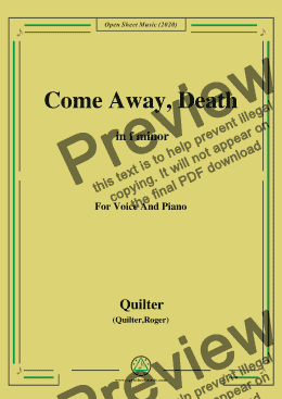 page one of Quilter-Come Away,Death in f minor,for Voice and Piano