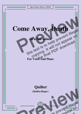 page one of Quilter-Come Away,Death in a flat minor,for Voice and Piano