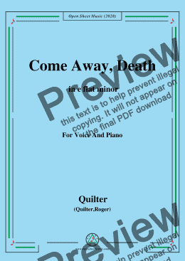 page one of Quilter-Come Away,Death in e flat minor,for Voice and Piano