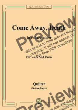 page one of Quilter-Come Away,Death in c sharp minor,for Voice and Piano