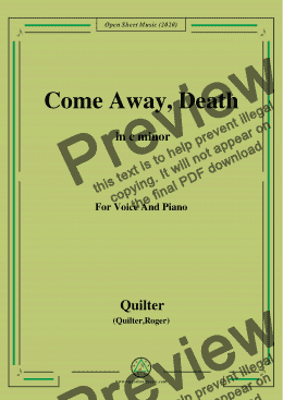 page one of Quilter-Come Away,Death in c minor,for Voice and Piano