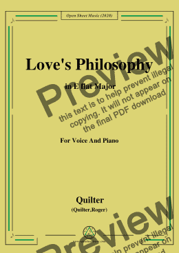 page one of Quilter-Love's Philosophy in E flat Major,for Voice and Piano