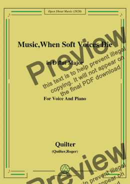 page one of Quilter-Music,When Soft Voices Die in D flat Major,for Voice and Piano