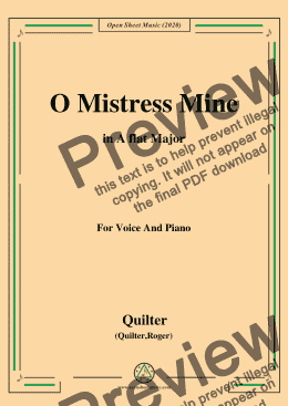 page one of Quilter-O Mistress Mine in A flat Major,for Voice and Piano