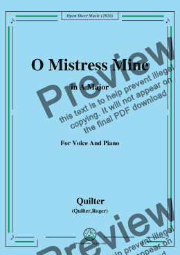 page one of Quilter-O Mistress Mine in A Major,for Voice and Piano