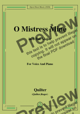 page one of Quilter-O Mistress Mine in B flat Major,for Voice and Piano