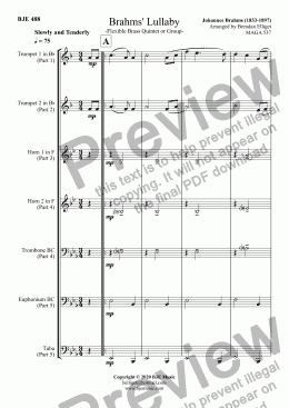 page one of Brahms' Lullaby - Flexible Brass Quintet or Group