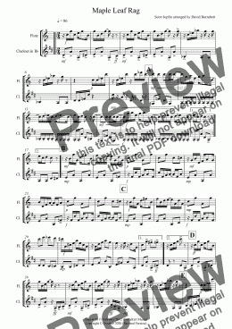 page one of Maple Leaf Rag for Flute and Clarinet Duet