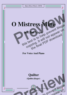 page one of Quilter-O Mistress Mine in E flat Major,for Voice and Piano