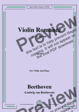 page one of Beethoven-Violin Romance in G Major,Op.40,for Violin and Piano