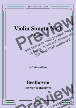 page one of Beethoven-Violin Sonata No.1 in D Major,Op.12 No.1,for Violin and Piano