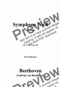 page one of Beethoven-Symphony No.8,Op.93,Movement III,for Orchestra