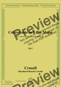 page one of Crusell-Concertante in B flat Major,Op.3,for Clarinet,Horn,Bassoon and Orchestra