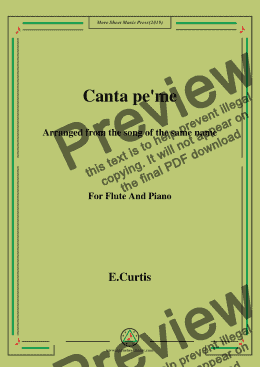 page one of De Curtis-Canta pe' me in e minor,for Flute and Piano