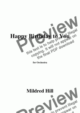 page one of Mildred Hill-Happy Birthday to You,for Orchestra