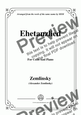 page one of Zemlinsky-Ehetanzlied,for Cello and Piano