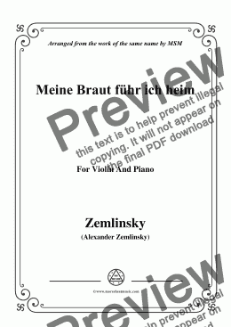 page one of Zemlinsky-Meine Braut führ ich heim,for Violin and Piano