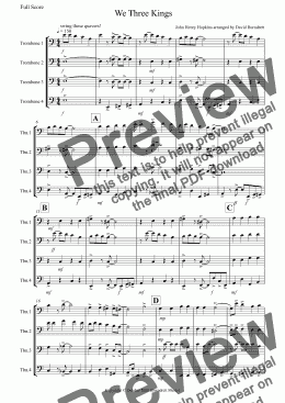 page one of We Three Kings (Jazzy Style!) for Trombone Quartet