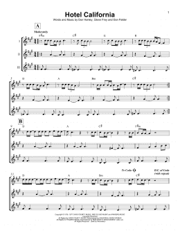 page one of Hotel California (Ukulele Ensemble)