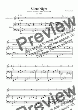 page one of Silent Night for Solo Trombone in Bb (treble clef) and Piano - 