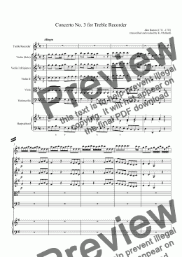 page one of Concerto No. 3 for Treble Recorder