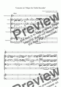 page one of 'Concerto in F Major for Treble Recorder'