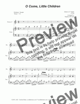 page one of O Come, Little Children (French Horn solo and Piano)