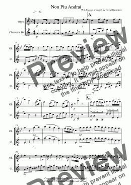 page one of Non Piu Andrai for Oboe and Clarinet Duet