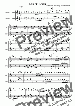 page one of Non Piu Andrai for Clarinet Duet