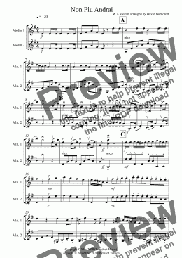 page one of Non Piu Andrai for Violin Duet