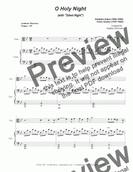 page one of O Holy Night (with "Silent Night" - Viola Solo and Piano)