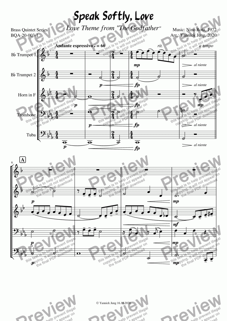 movie themes for brass quintet sheet music