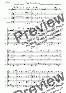 page one of We Three Kings (Jazzy Style!) for Wind Quartet