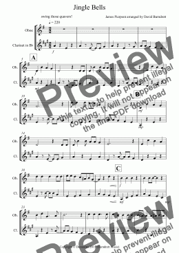 page one of Jingle bells (jazzy Style!) for Oboe and Clarinet Duet