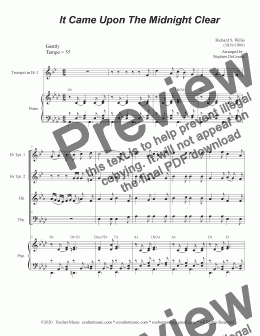 page one of It Came Upon The Midnight Clear (Brass Quartet and Piano)