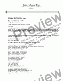 page one of Gatsby's Supper Club (Script for Musical Comedy)