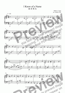 page one of I Know of a Name - Piano Solo