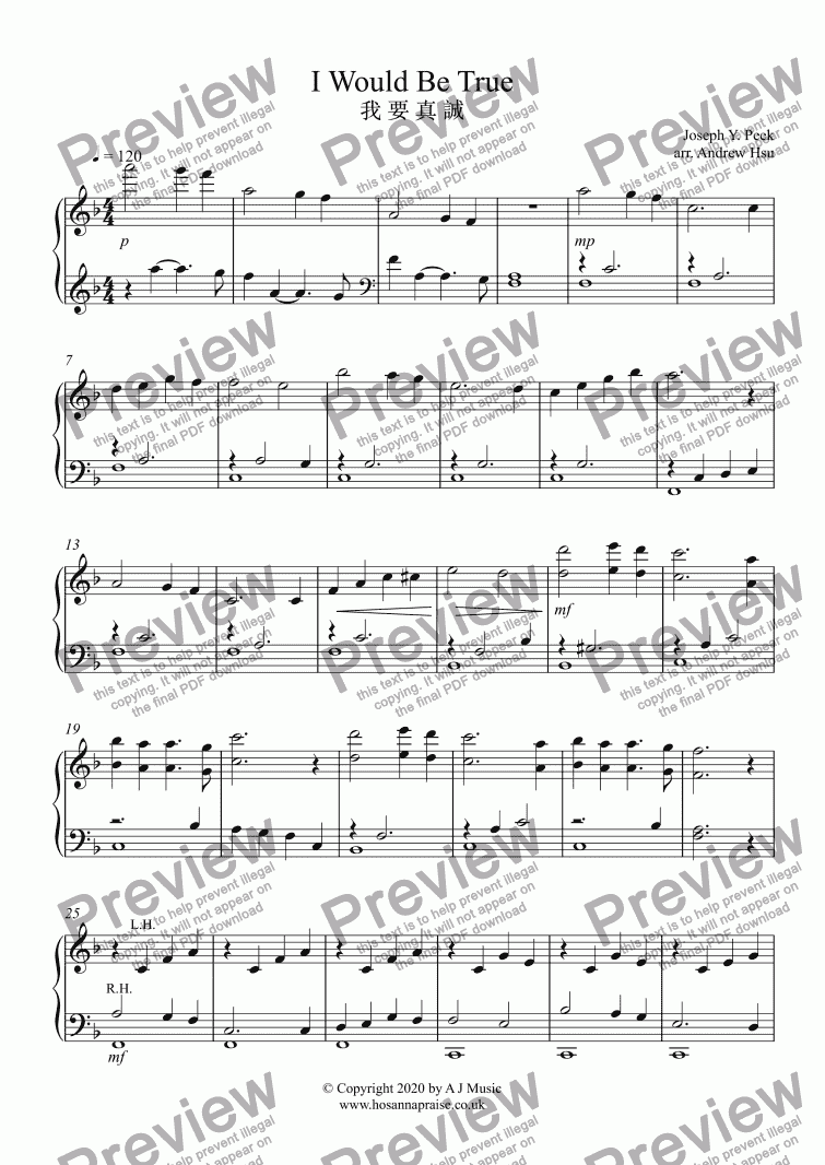 I Would Be True - Piano Solo - Download Sheet Music PDF file