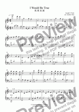 page one of I Would Be True - Piano Solo