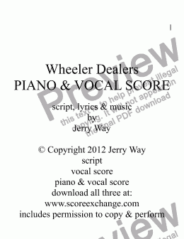 page one of Wheeler Dealers (Piano & Vocal Score for Musical Comedy)