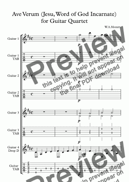 page one of Ave Verum (Jesu, Word of God Incarnate) for Guitar Quartet